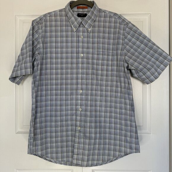 Men’s Dockers Blue Plaid Short Sleeved Button Down Shirt Stain Defender Size L - Picture 1 of 6